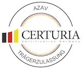 CERTURIA AZAV Trägerzulassungslogo in den Farben der deutschen Flagge und im kreisförmigen Design.