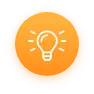 Orangefarbenes rundes Symbol mit einer weißen Glühbirne in der Mitte, das eine Idee oder Innovation symbolisiert.